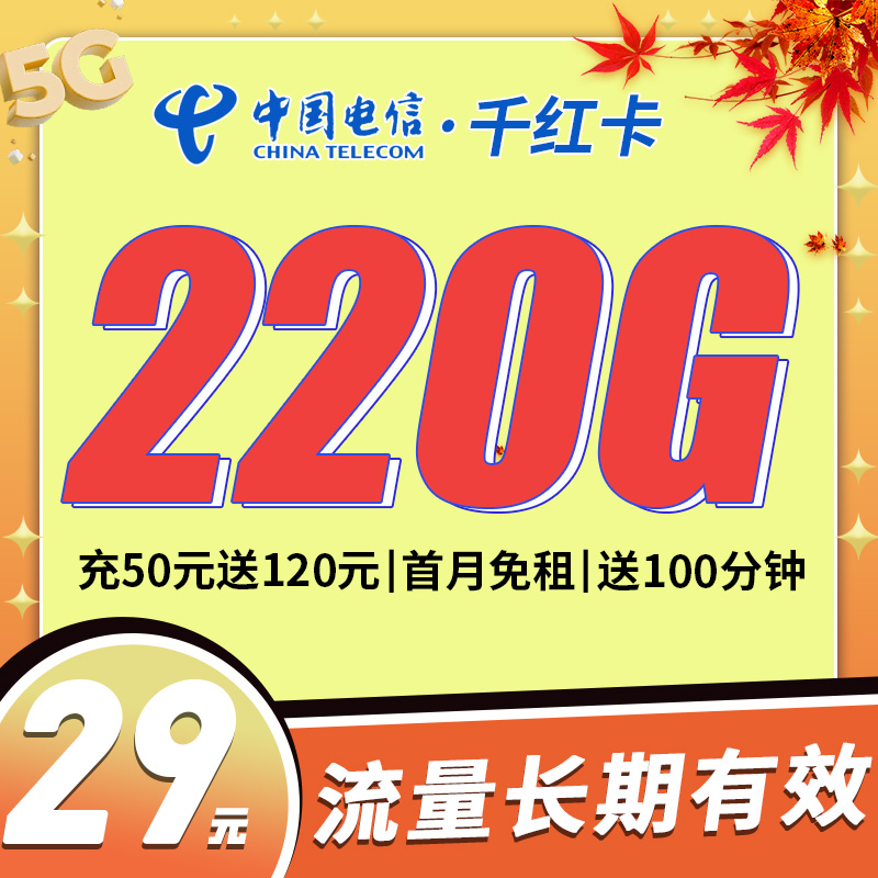 电信千红卡29元225G+100分钟套餐办理详情